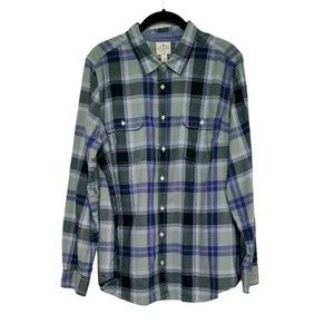 St. Johns Bay Button Up Long Sleeve Lightweight Plaid Shirt Size XL Blue & Green